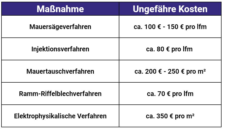 Mauerwerkstrockenlegung Kosten in der Übersicht 